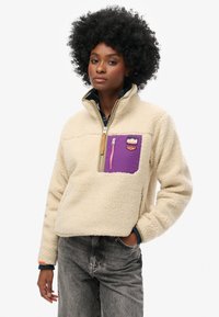 Superdry & Co VINTAGE RETRO HALF ZIP - Fleecová mikina - oatmeal beige