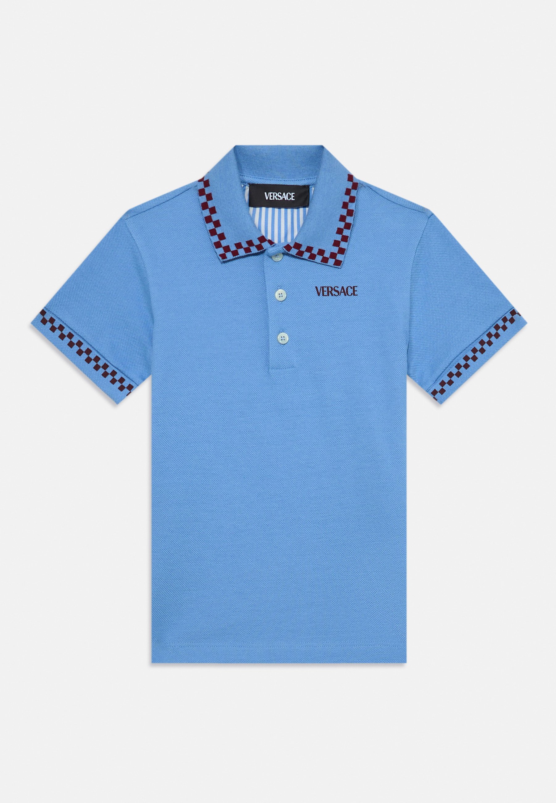 Versace LOGO DAMIER PRINT UNISEX Polo shirt powder blue/garnet