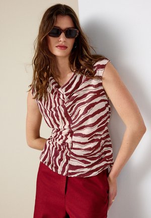 Next, REGULAR FIT - TIE FRONT SHORT SLEEVE V-NECK TOP  . - Blúzka - brown ecru zebra print