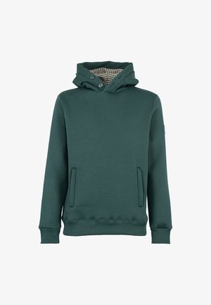 Groene katoenmix hoodie met een geruite voering, voorzien van een dubbele knoopsluiting voor de capuchon en zijzakken, met ribgebreide manchetten en zoom.