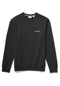 Felpa nera realizzata in tessuto misto cotone. Presenta un collo, polsini e orlo a costine, con un piccolo logo dorato Timberland sul petto.