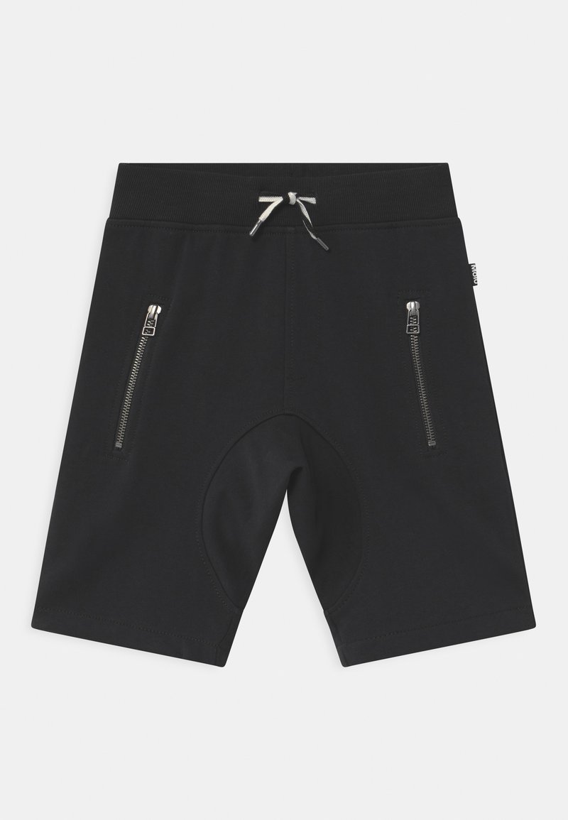 Shorts de sport noirs avec taille élastique, cordon à l'avant, deux poches verticales zippées et zone d'entrejambe renforcée.