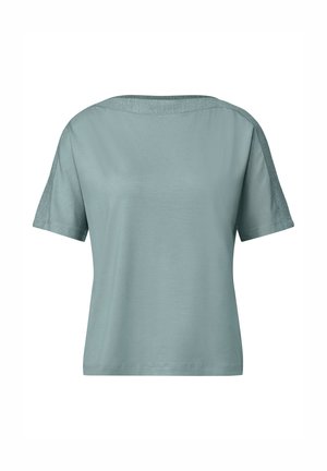 Lichtblauw T-shirt met korte mouwen, gemaakt van zacht materiaal, met een ronde halslijn en een relaxed fit, met subtiele textuur op de schouders.