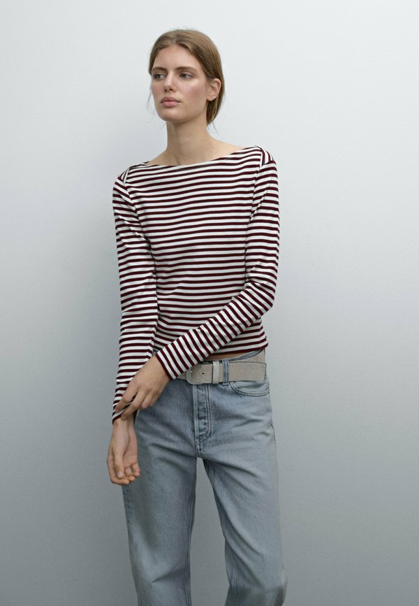 STRIPED  WITH CROSSOVER SHOULDER DETAIL  - Long sleeved top - bordeaux