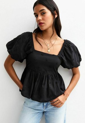 New Look DAISY EMBROIDERY PUFF SLEEVE MILKMAID - Blouse - black