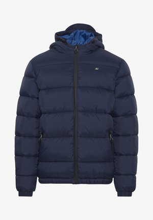 Tumedat sinine puhvjaksts jope kapuuga, esiis eespaneelil tõmblukk, elastsed mansetid ning kaks külgpaneelidel asuvat tõmblukuga taskut. Sile, veekindel kangas.