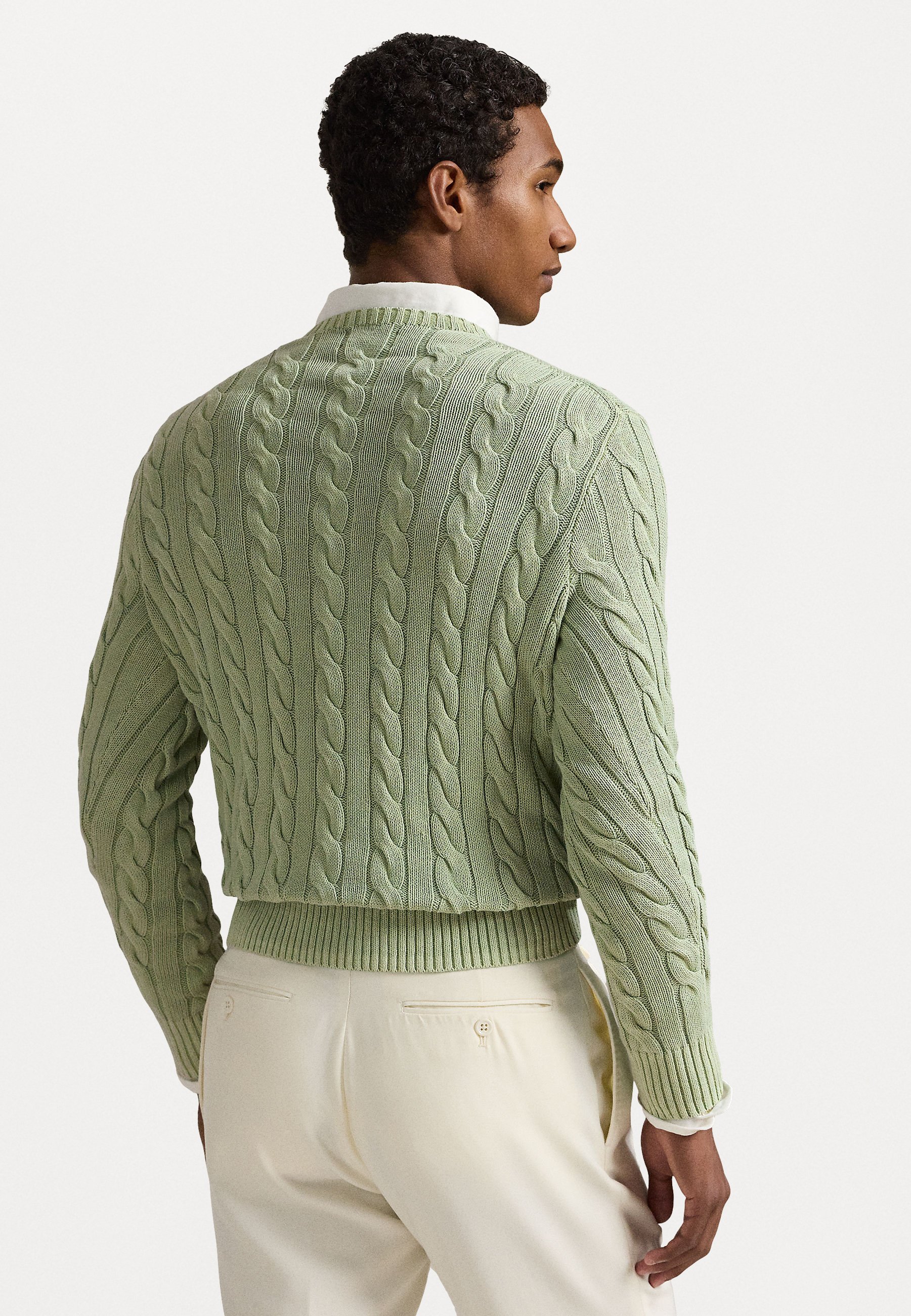 スウェット・トレーナー RALPH LAUREN Cable-Knit Mineral-Dyed Cotton Jumper Olive Gre Cable-Knit Mineral-Dyed Cotton Sweater