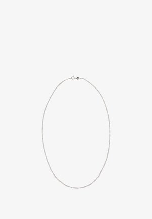 Ez egy ezüst nyaklánc, amely finom, hullámos textúrájú láncból készült, hátul egy rugós kapoccsal rögzítve.