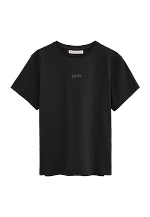 Zwart T-shirt met korte mouwen, ronde hals en klein "Polo Club"-logo geborduurd op de borst in het midden.