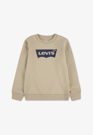 Beżowa bluza z okrągłym dekoltem, granatowym logo Levi's na piersi oraz ściągaczami przy mankietach i u dołu.