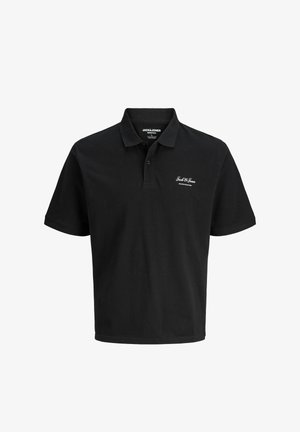 Fekete rövid ujjú galléros póló, két gombbal és "Jack & Jones" hímzett logóval a bal mellkason.