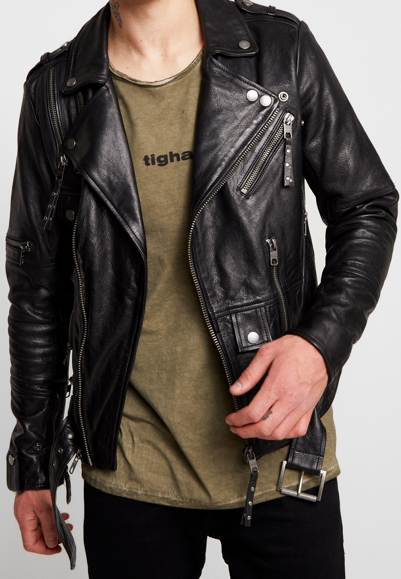 Leder Jacke Tigha Lederjacke Bordeaux Herren Biker Jacket Tigha