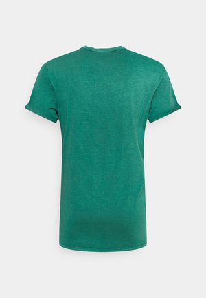 Solid green short-sleeve t-shirt shown from the back on a plain light gray background.