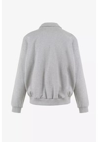 Grijze sweatshirt met een kraag, geribbelde manchetten en zoom. Zachte textuur en een ontspannen pasvorm, met een effen ontwerp zonder patronen.