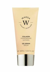 Kollagen-Granatapfel-Glycerin-Gel-Serum in einer beigen Tube mit silberner Kappe, beschriftet mit "WARDA Luxury Skincare", 30 ml / 1,01 oz.