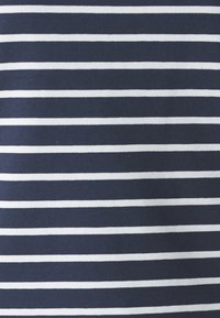 Navy blue fabric with horizontal white stripes of even width. Smooth texture, minimalistic design, with a consistent pattern throughout.