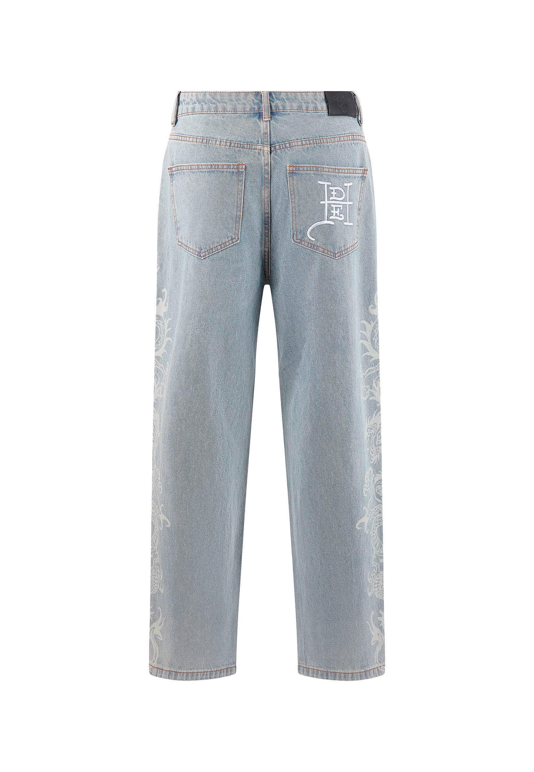 Ed Hardy LASER ETCHED DRAGON REPEAT - Relaxed fit jeans - bleach