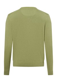 Maglione a maniche lunghe in verde oliva chiaro, realizzato in morbido tessuto knit. Presenta polsini e orlo a coste, con un classico collo rotondo.