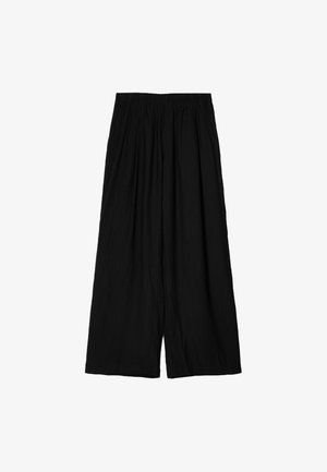 Zwarte wijde broek van lichtgewicht stof, met een elastische tailleband en een zachte, gekreukte textuur. Vloerlengte ontwerp.
