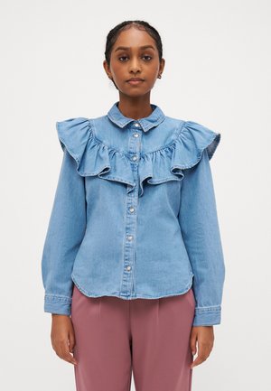 ONLINDIGO FRILL SHIRT - Skjortebluse - medium blue denim