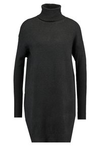 Černý rolák s volným střihem, dlouhými rukávy a ribovanými manžetami. Vyrobeno z měkké, texturované látky. Bez vzorů a akcentů.