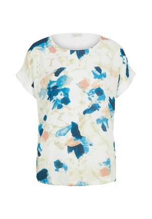 Blomsterbluse med korte ærmer, rund hals og løs pasform. Lavet af letvægtsstof med blå, lyserøde og grønne akvarelmønstre.