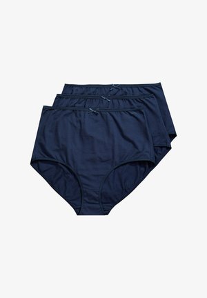 Ropa interior de algodón de corte alto en azul marino, con una textura suave y una banda elástica en la cintura con lazos decorativos en la parte frontal. Incluye tres pares.