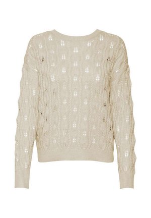 Maglione lavorato a maglia color crema con vestibilità ampia, caratterizzato da un motivo a corda testurizzato, collo a giro e maniche lunghe con polsini a costine.