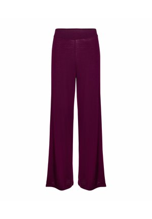 Weite, lila Hosen aus weichem Material mit elastischem Bund und glatter Textur ohne sichtbare Muster oder Beschläge.