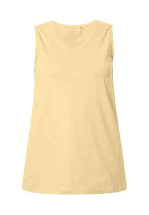 Haut jaune en coton sans manches avec col en V et coupe décontractée, conçu pour un usage décontracté.