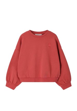 Sweatshirt manches longues couleur rouille avec col rond, poignets élastiques et petit détail brodé de homard sur la partie supérieure gauche.