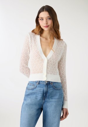 TRAFORATO SCOLLO A V CON BOTTONI - Cardigan - bianco lana