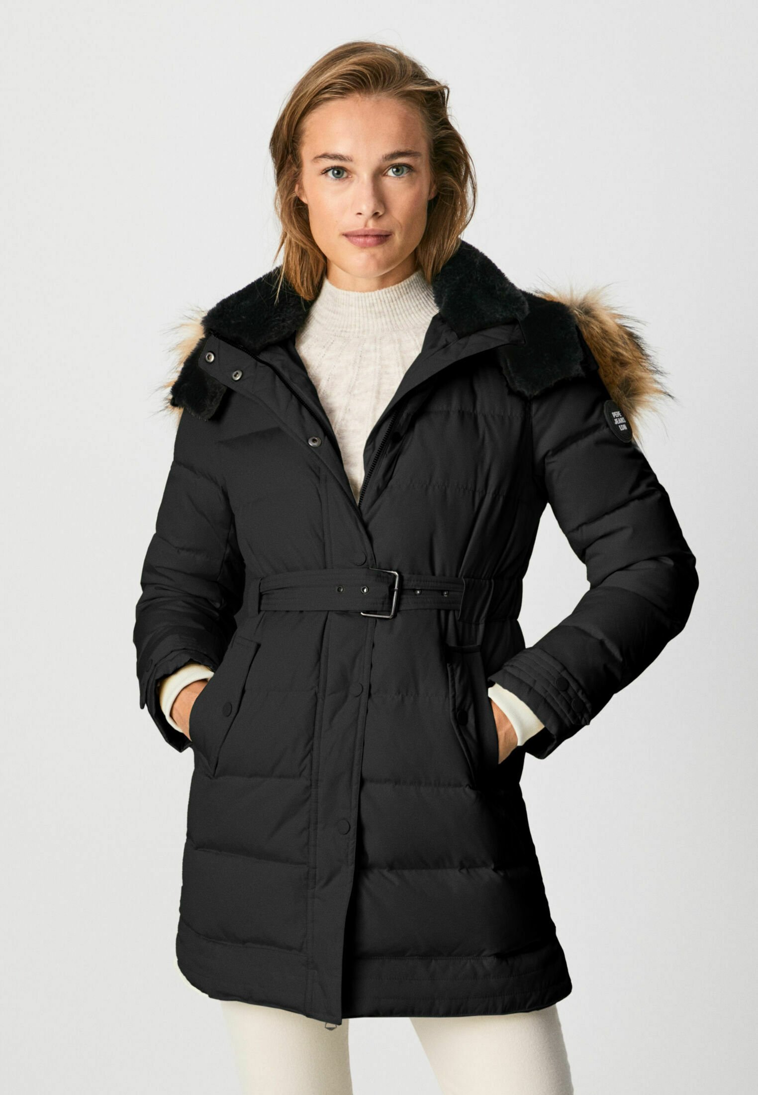 Abrigo Pepe Jeans Rojo Largo Acolchado Linna Para Mujer