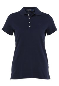 Navyblå polo skjorta i bomull, med krage, korta ärmar och en tre-knappsknopplista. Litet broderat logotyp på bröstet.