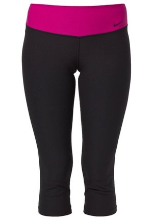 Czarne krótkie legginsy z szerokim, jaskraworóżowym pasem i małym czarnym logo Nike na lewej stronie biodra.