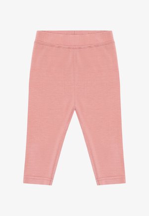 Weiche rosa Leggings für Kleinkinder mit elastischem Bund, geraden Beinen und sichtbaren Nähten entlang des Bundes und der Säume.