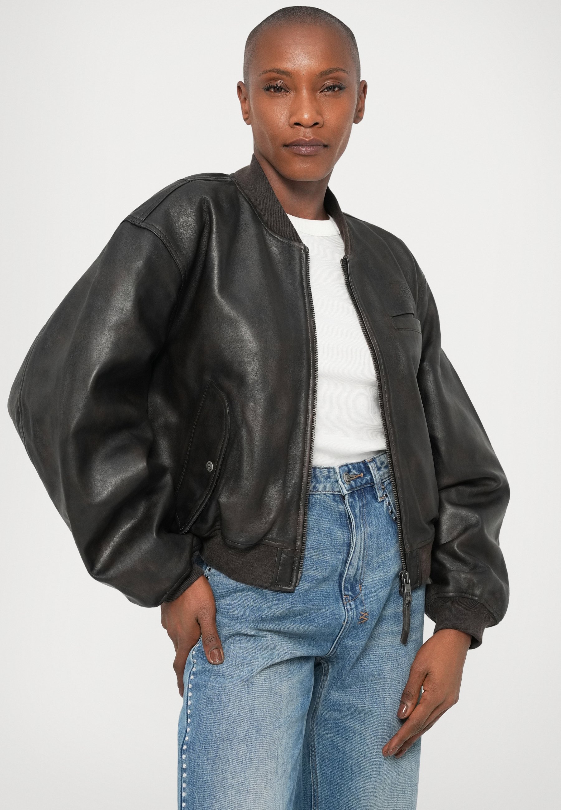 Ksubi ALPHA CROP - Leather jacket - black - Zalando.co.uk