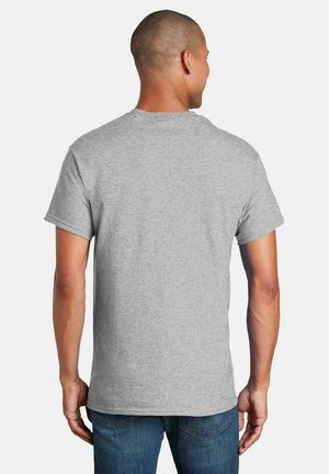 Grijze T-shirt met korte mouwen, gemaakt van zachte stof, met een klassieke ronde hals en een ontspannen pasvorm, met een rechte zoom en zonder opdruk.
