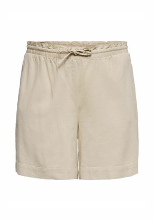 Beige bomuldsshorts med elastisk taljebånd og snøre, med en afslappet pasform og lige kant.