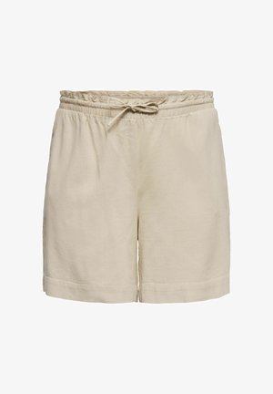 Beżowe bawełniane szorty z elastycznym pasem i troczkiem, o luźnym kroju i prostym kroju nogawek.