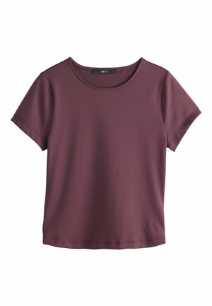 Kortärmad topp i djup mauve med rund halsringning och mjukt, stretchigt tyg. Ren fåll och ärmar ger en enkel silhuett.