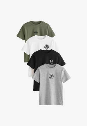 Next, REGULAR FIT SHORT SLEEVES 4 PACK - Print T-shirt - black white grey marl khaki