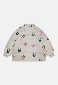 Kergelt täidetud jakk heleda beežiga, millel on kõikjal värviliste jänesepiltide muster. Omab kõrget kaelust ja nööpe kaela juures.