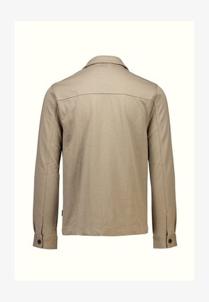 Camicia beige a maniche lunghe con colletto e bottoni ai polsini. Tessuto dalla trama liscia con un design pulito e minimalista.