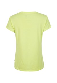 Short-sleeve t-shirt in bright lime green, made of soft cotton, featuring a classic crew neck and a straight cut, with a small label on the side.