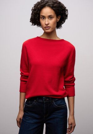 PULLOVER MIT GEROLLTEM SAUM - Pullover - rot