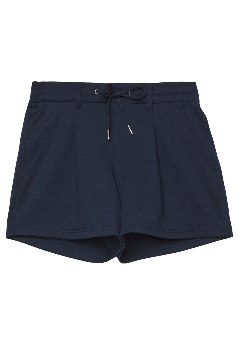 Mörkblå shorts tillverkade av mjukt tyg, med dragsko i midjan, framfickor och ledig passform. Byxorna har en slät yta.