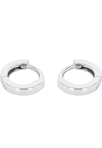 Pendientes de aro de plata con una superficie lisa y brillante, con un diseño redondeado y abierto. Acabado impecable con cierre de bisagra sin costuras.