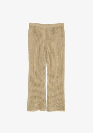 Beige Netzpants mit weitem Bein-Design, aus strukturiertem Strickstoff und mit einem elastischen Bund für mehr Komfort.