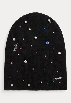 JEWELED WOOL-CASHMERE BEANIE - Megzta kepurė - black
